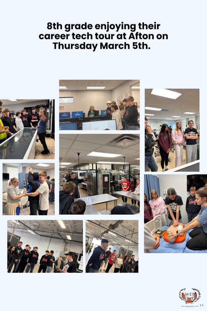 8th grade enjoying their career tech tour at Afton on Thursday March 5th.  