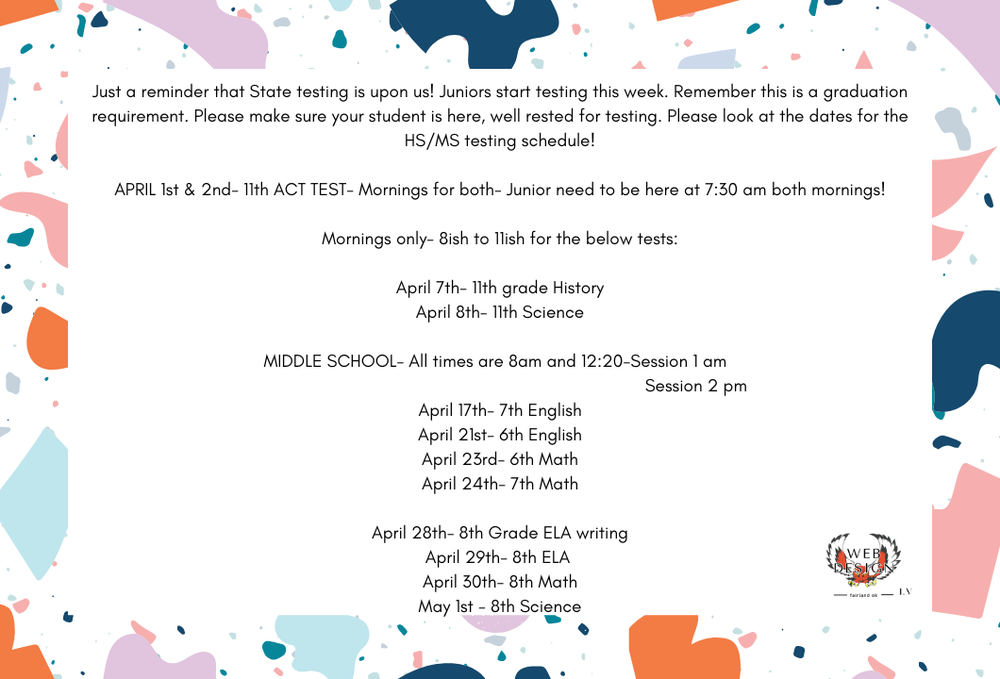 state testing dates!