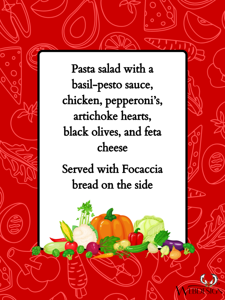 On Thursday, September 11th, we are having another new menu item called the "Pesto-Pasta Salad"!    *Available only for High School and Middle School.*