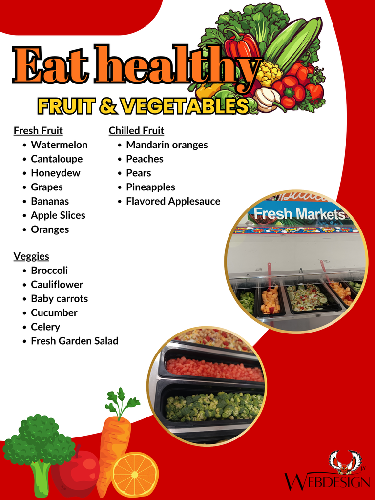 At Fairland Public Schools we offer delightful fresh fruits and vegetables daily!  Here are a few fruits and vegetables we offer: