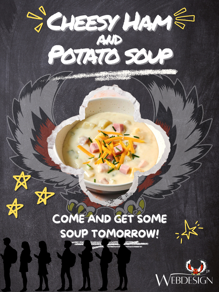 Tomorrow we are having Cheesy Ham and Potato Soup! Make sure to come and get some in the cafeteria!