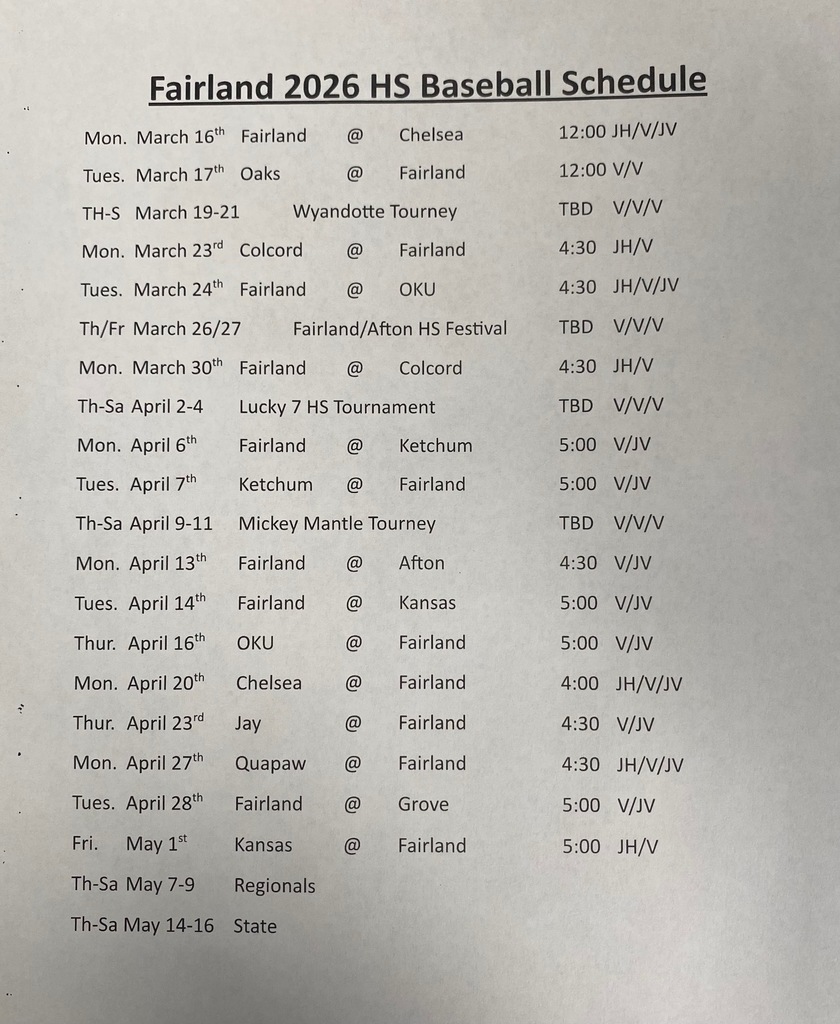 HS Baseball Schedule