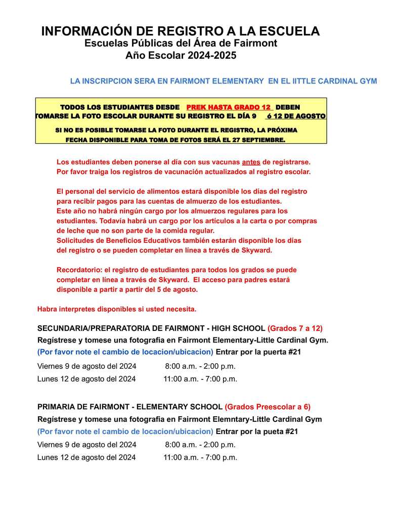 Back to School Registration