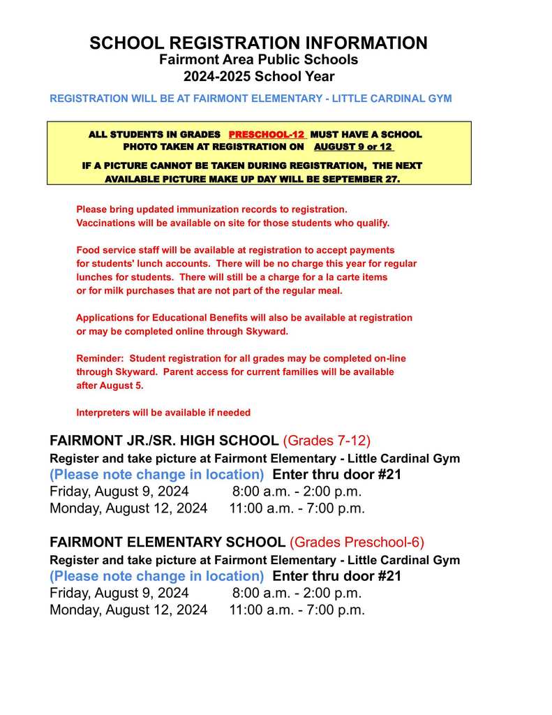 Back to School Registration
