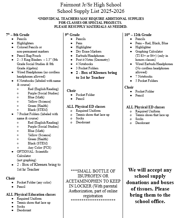 school supply list