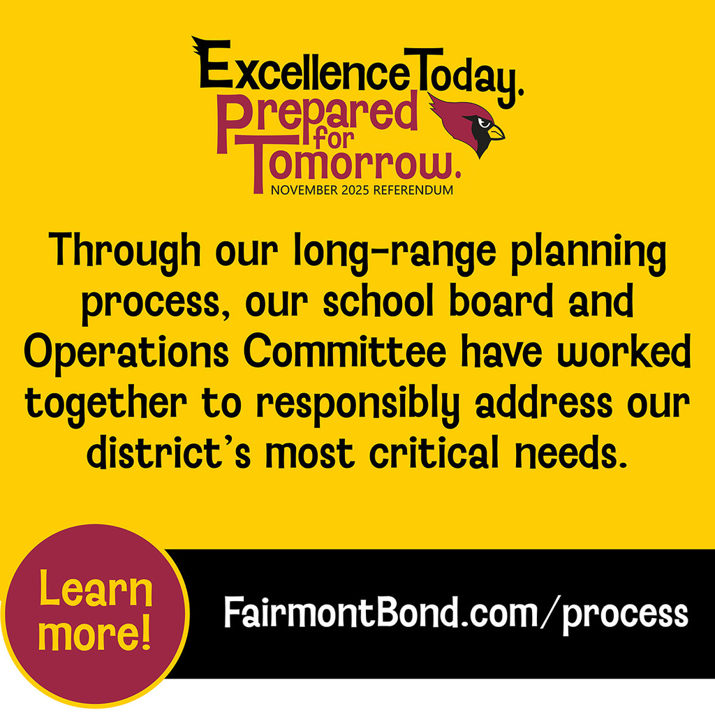Graphic with text outlining Fairmont Area Schools’ long-range planning process.
