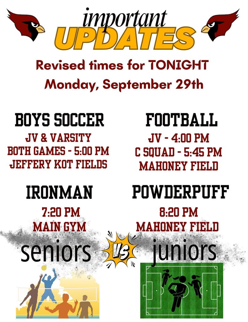 SCHEDULE UPDATE - MONDAY SEPT 29 2025