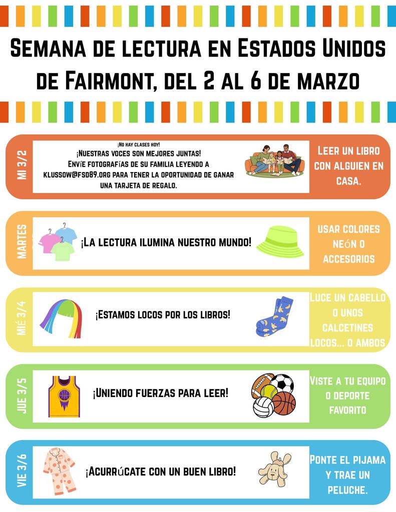 Fairmont is celebrating Read Across America Week, March 2-6!  Join us for a fun-filled week with something special happening every day! 