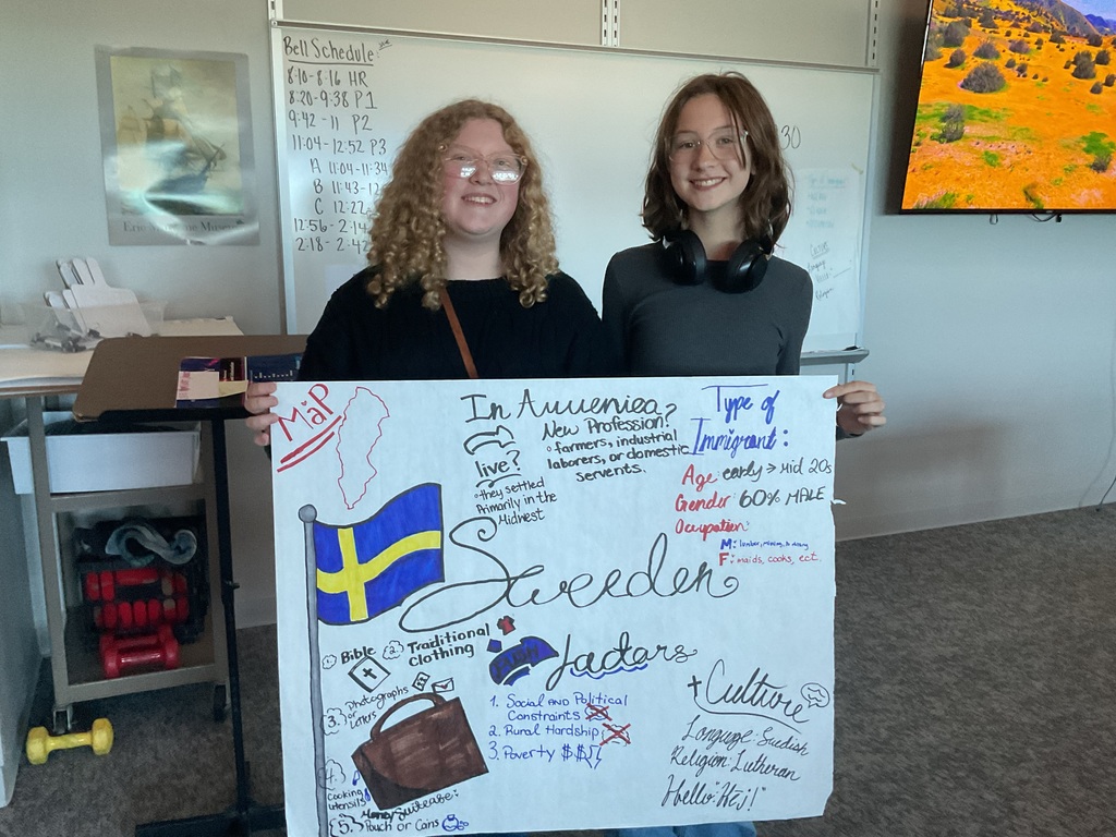 2 students holding a poster about Sweden