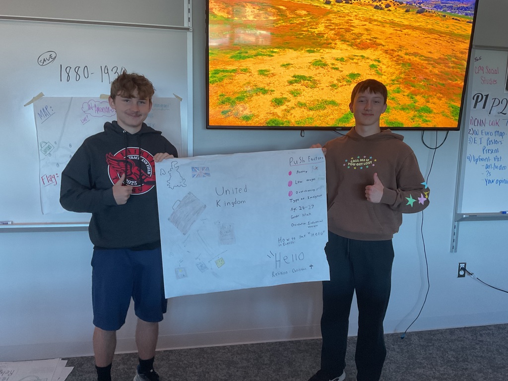 2 students holding a folder about the United Kingdom