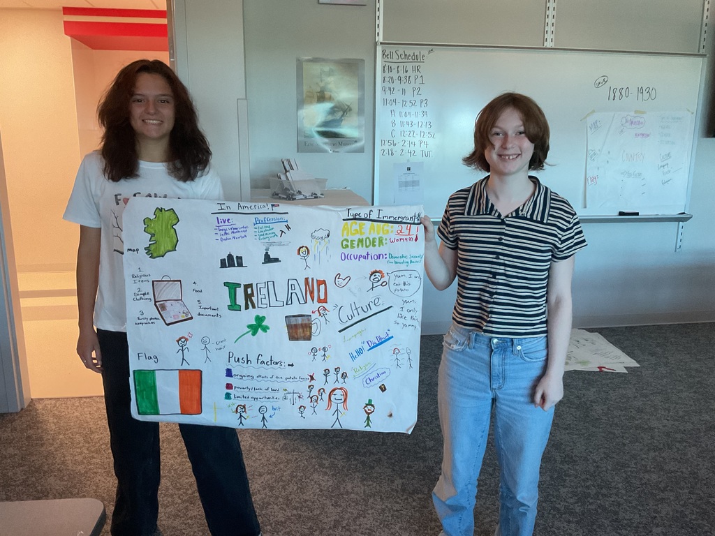 2 students holding a poster about Ireland