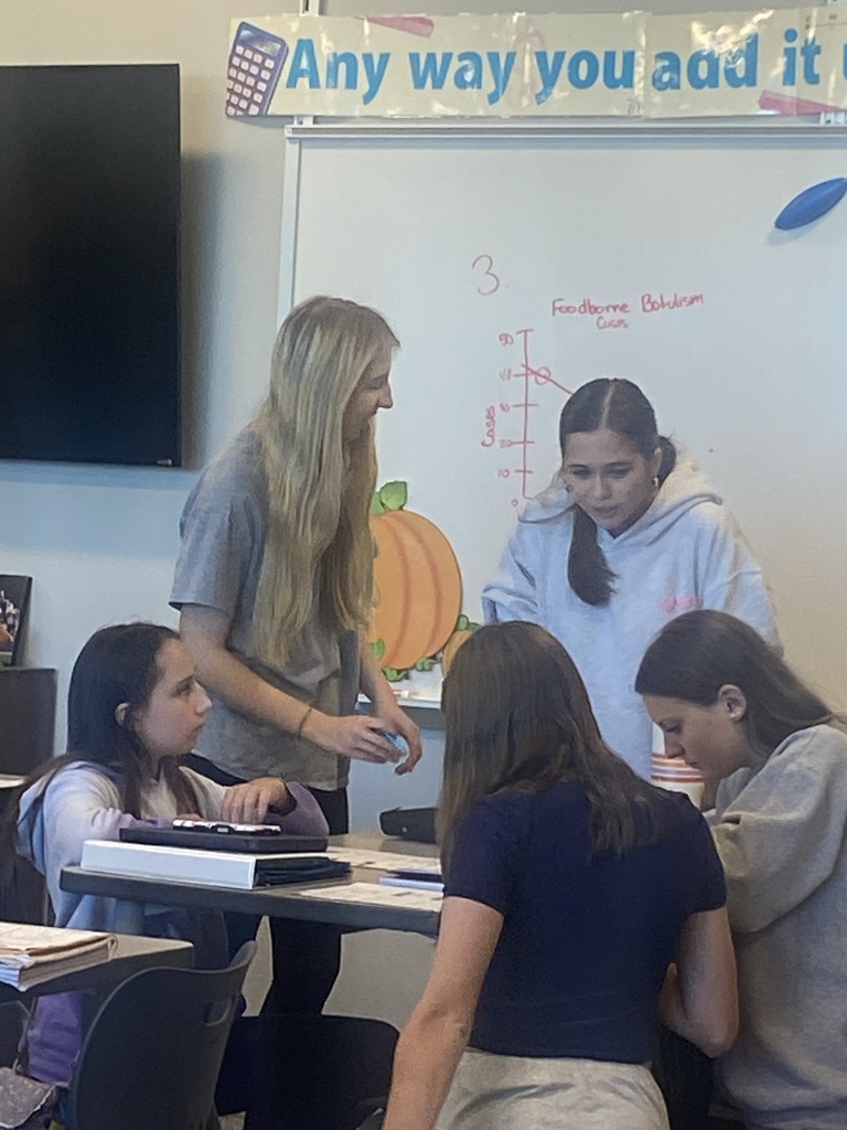 5 students working together on a math problem