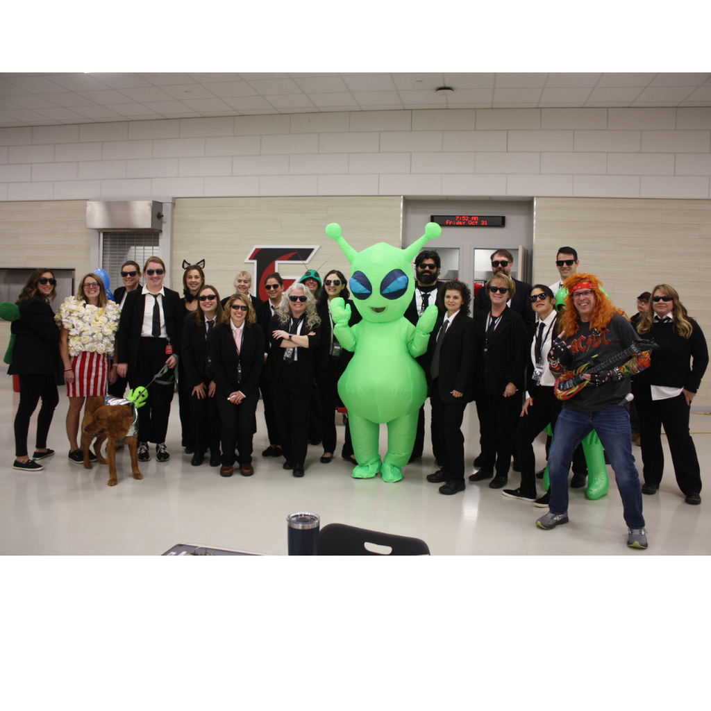 students in Halloween costumes