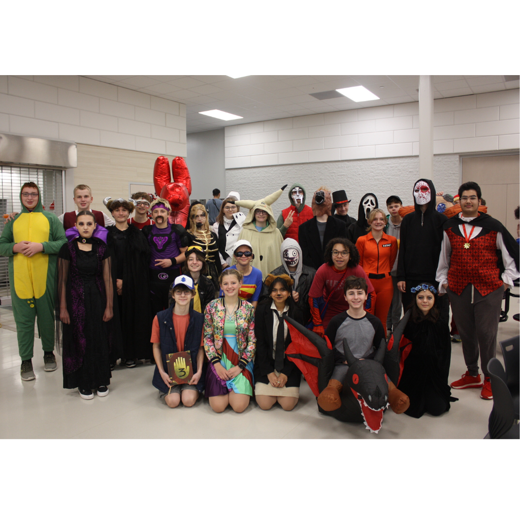 students in Halloween costumes