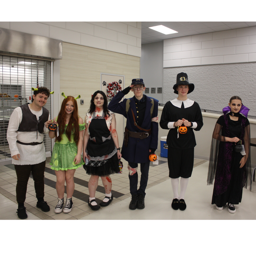 students in Halloween costumes