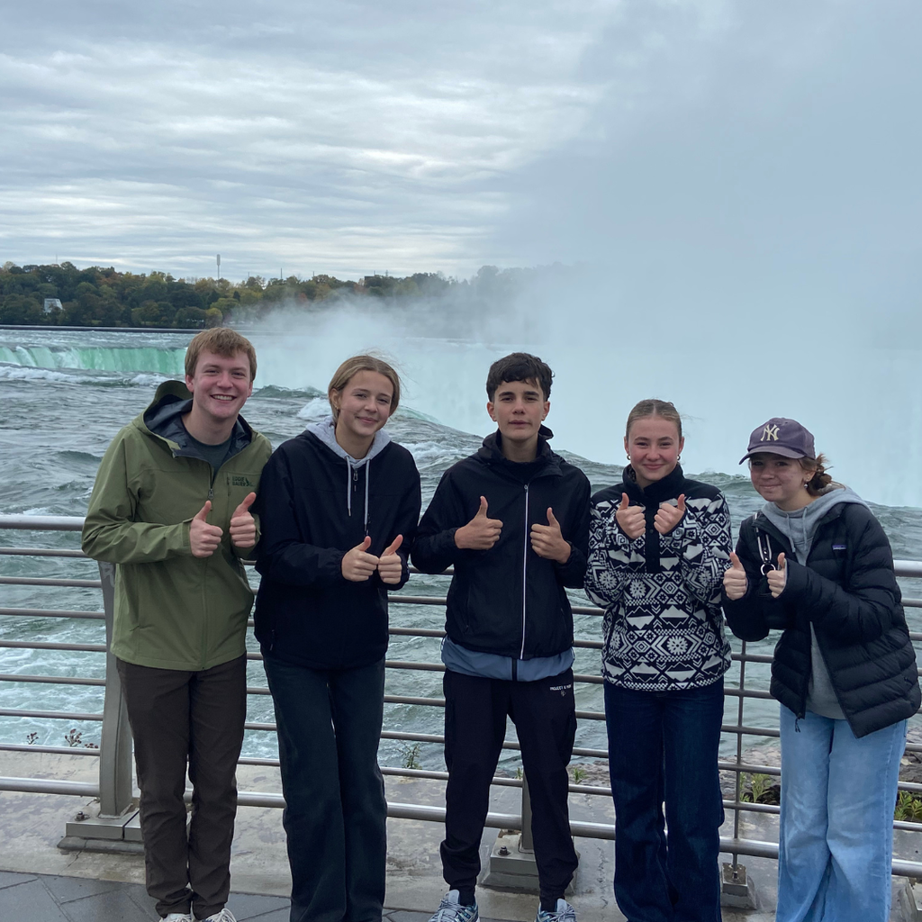 5 students standing in front of Niagara Falls