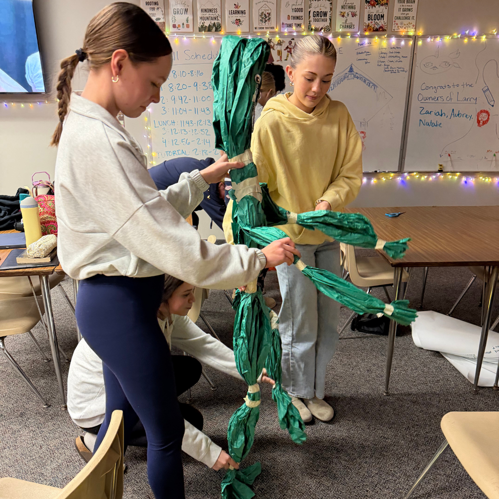 . Each puppet is controlled by three students and they are challenged with making the movement look natural.