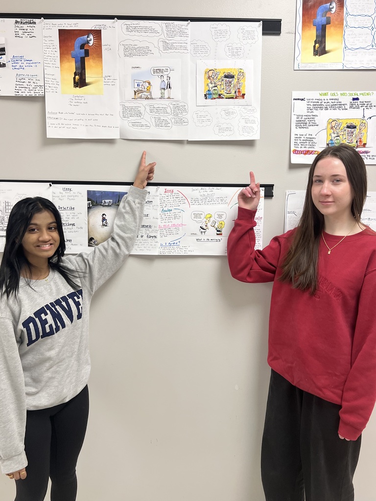 Current Events students recently finished their unit on political cartoons by analyzing cartoons focusing on social media. The students created posters to share their findings.