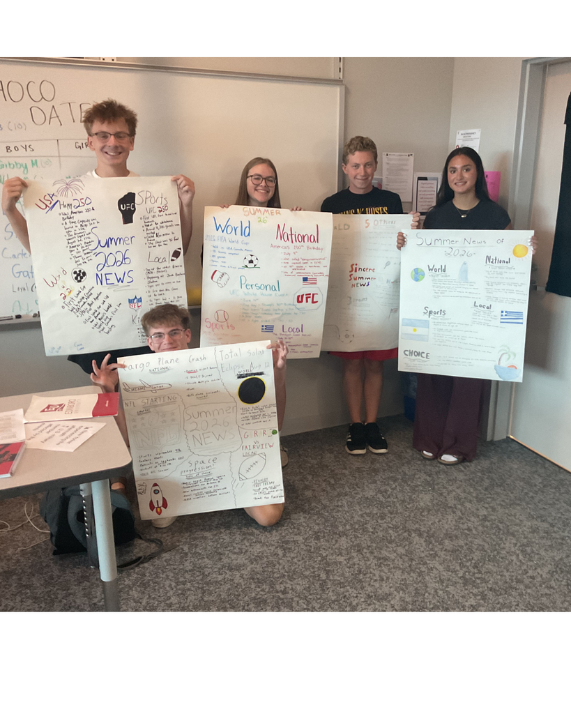 5 students holding posters