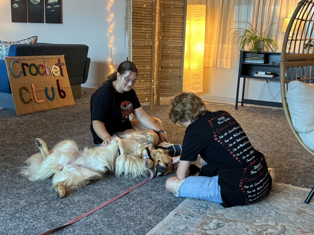 students with dog