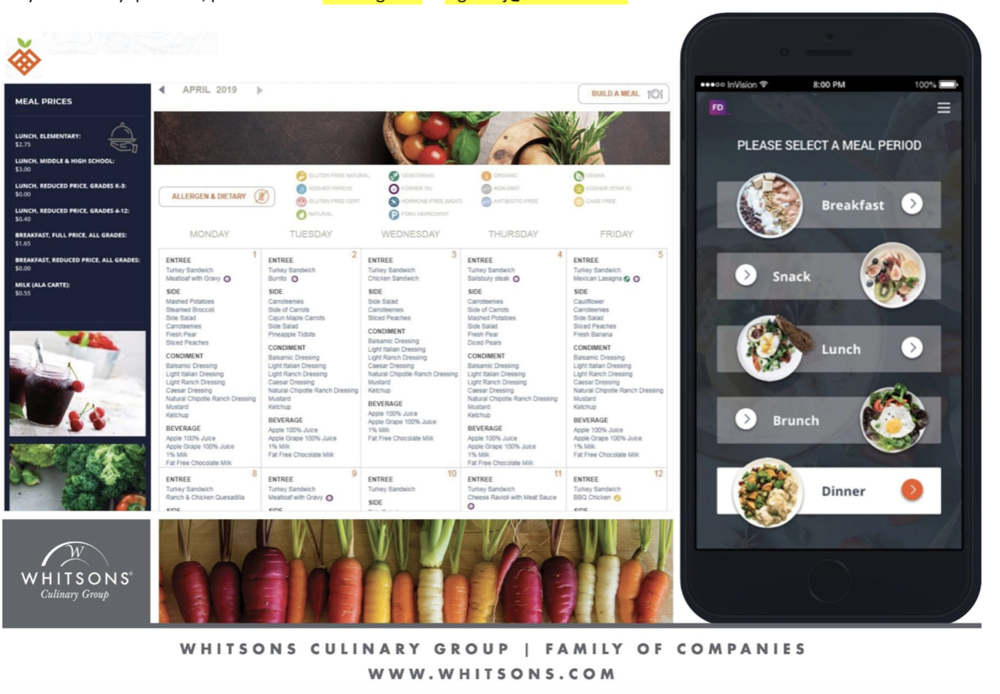 Image of FD MealPlanner app and screenshot of lunch menu