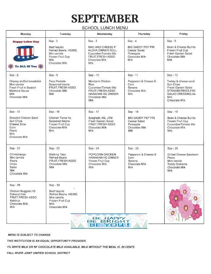 September Lunch Menu