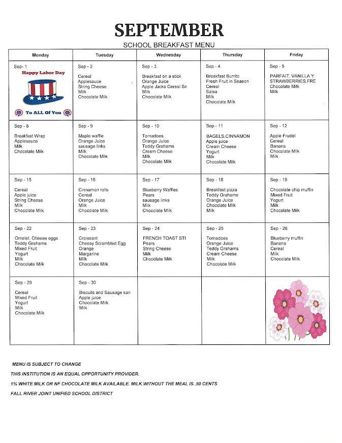 September Breakfast Menu