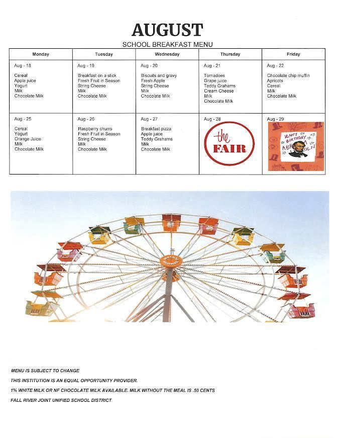 August Breakfast Menu