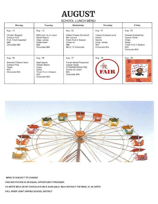 August Lunch Menu