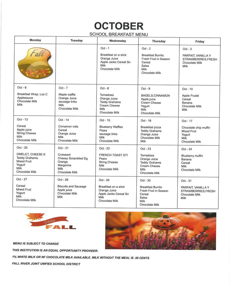 October Menus!