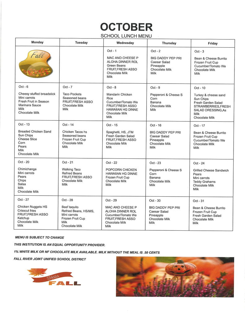 October Menus!