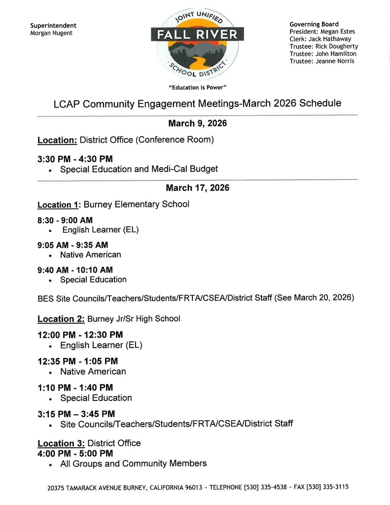 Flyer of upcoming LCAP meetings