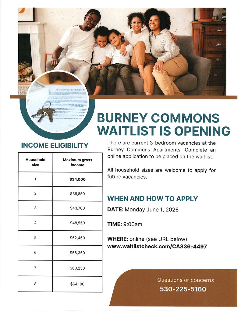 Burney Commons Waitlist opens June First