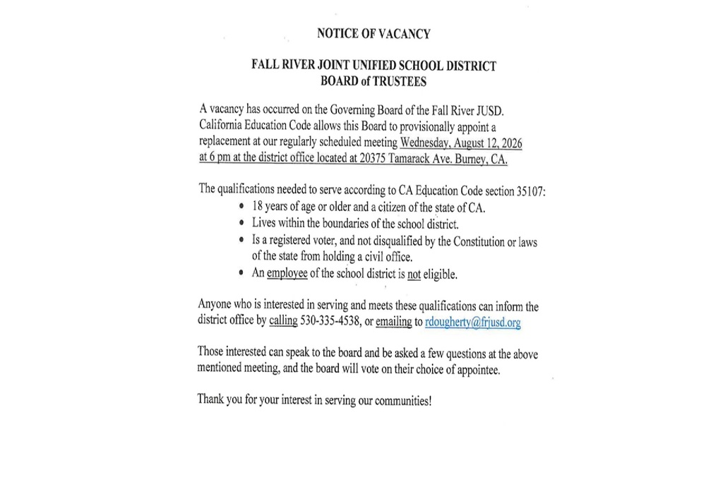 FRJUSD School Board Vacancy