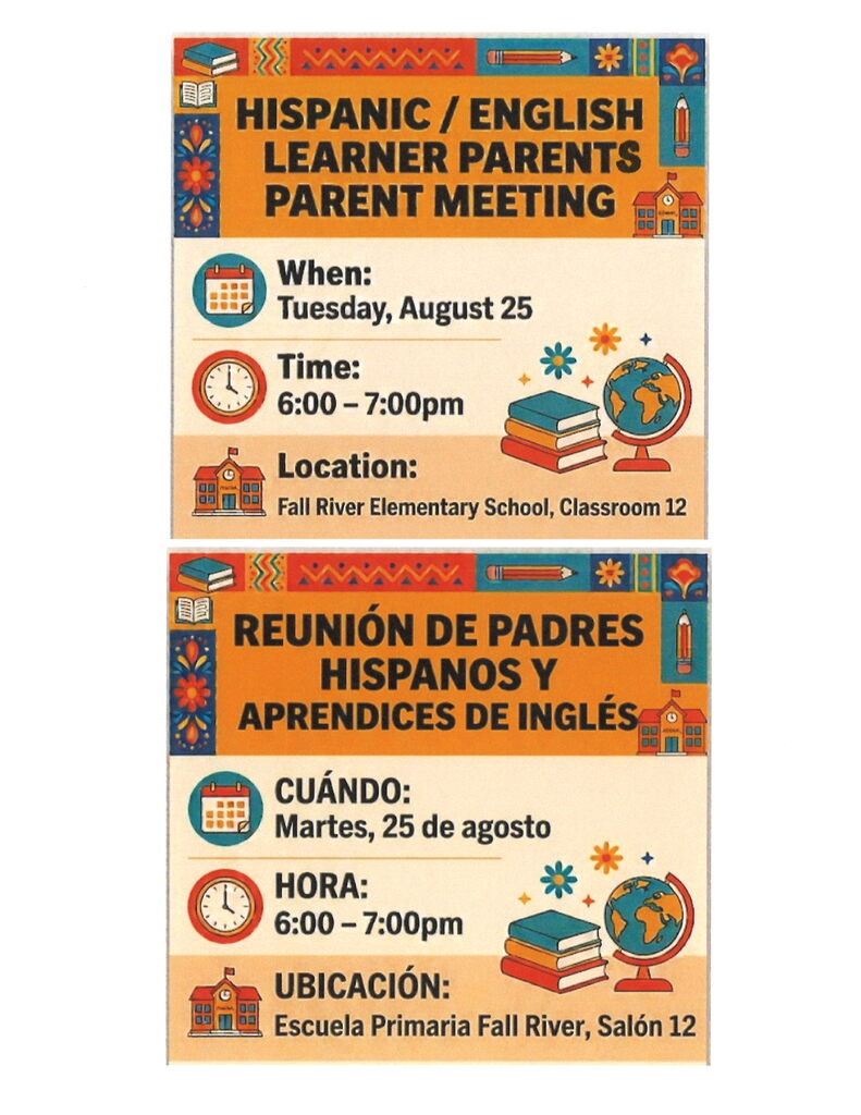 Parent Meeting Hispanic/English Learners Aug 25th, 6PM