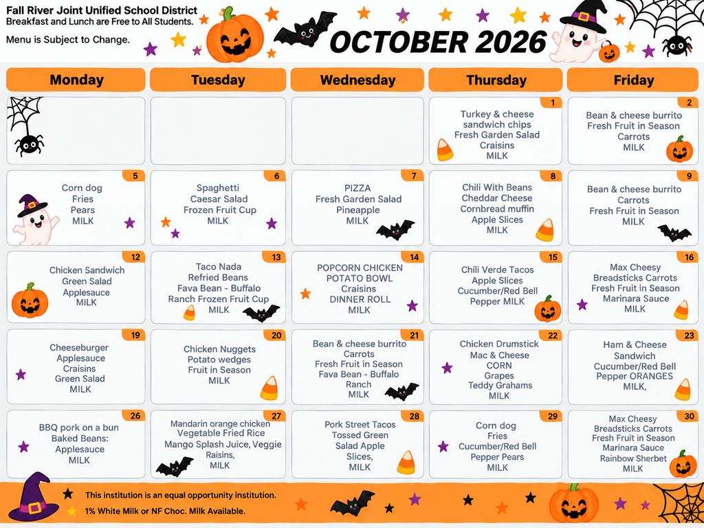 October Lunch Menu