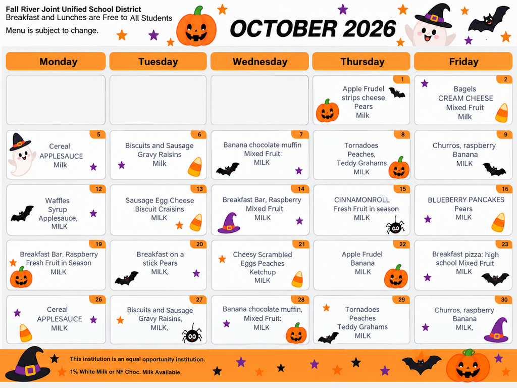 October Breakfast Menu