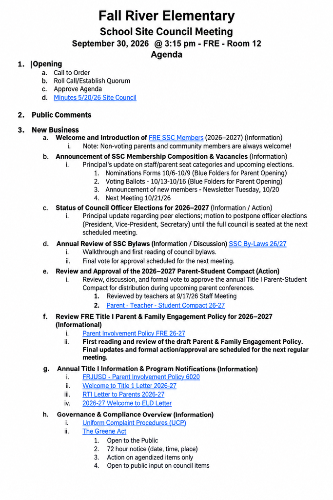 SSC Meeting Agenda Page 1