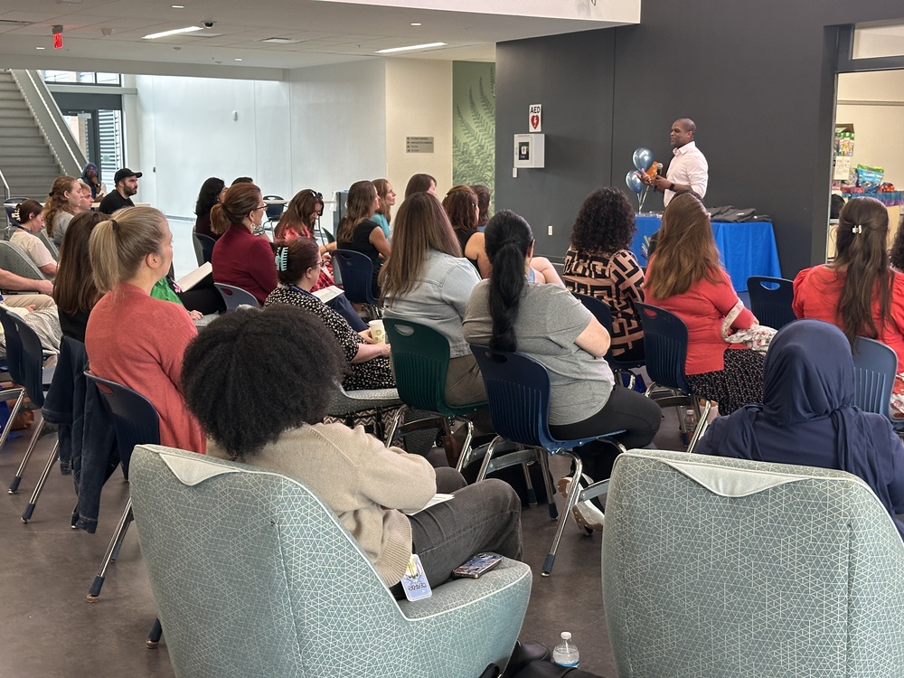 Dr. Dade welcomes new teachers and support staff to FCCPS during Orientation.