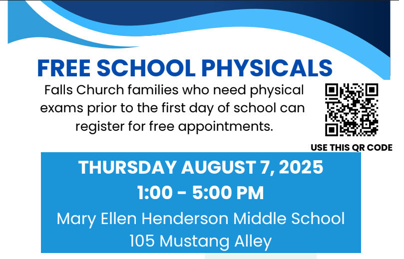 Free School Physicals Thursday August 7 1-5pm at Mary Ellen Henderson Middle School