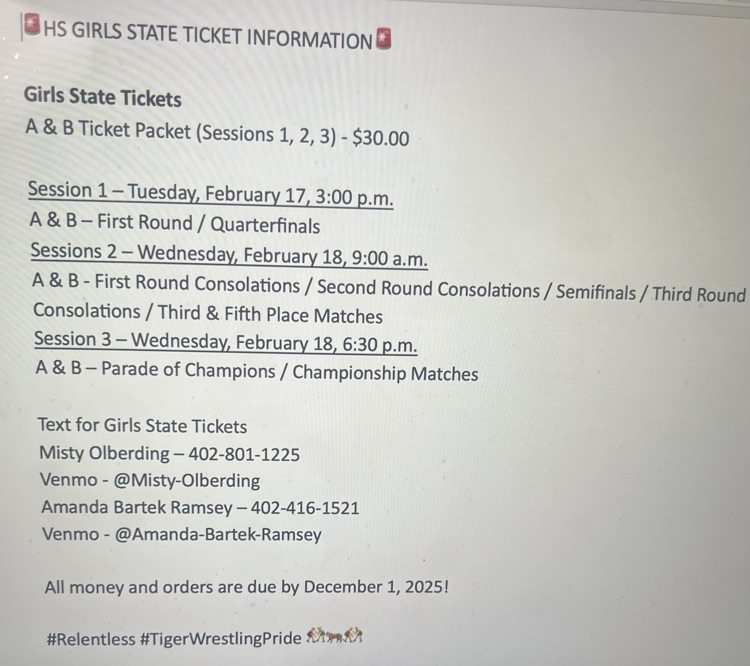 🚨HS GIRLS STATE TICKET INFORMATION 🚨