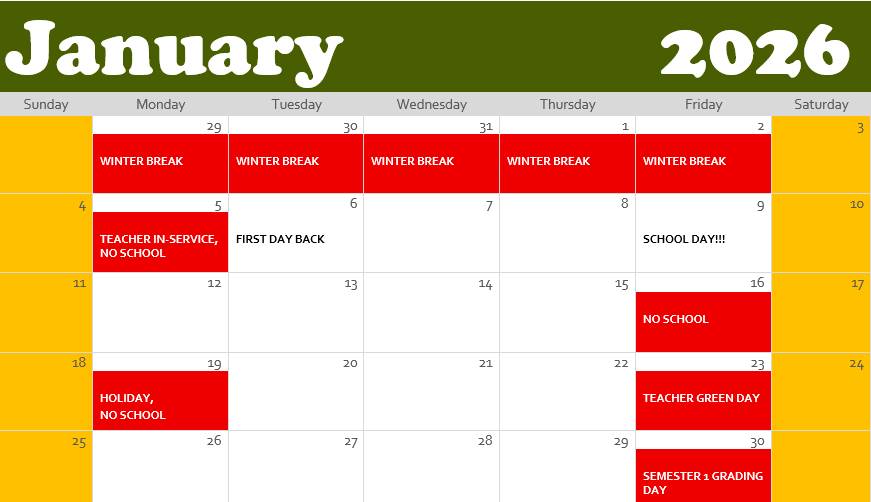 January calendar