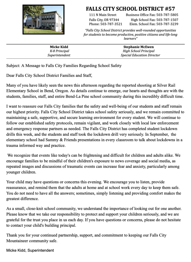 A letter from the superintendent