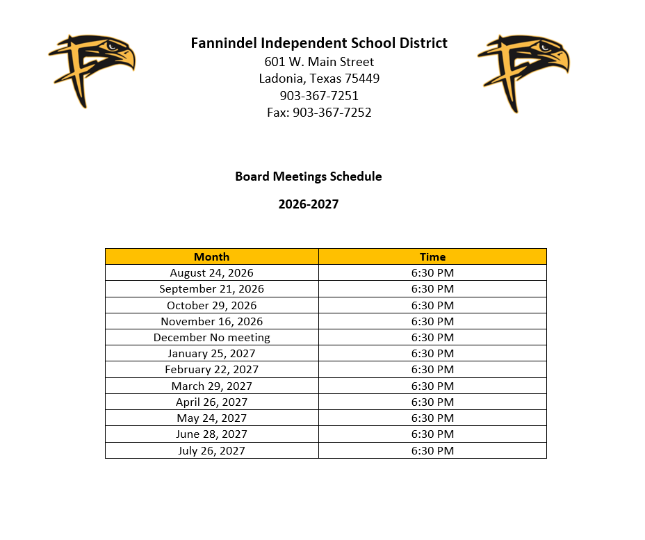 School Board Meetings Schedule 2026-2027