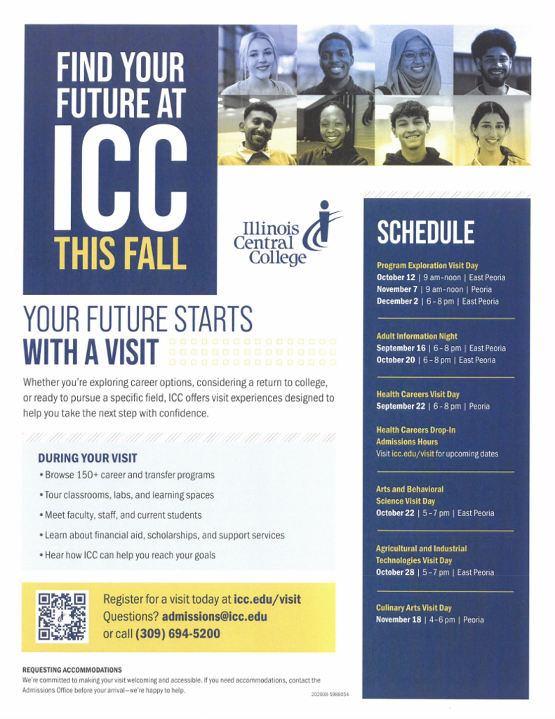 ICC is hosting various career and visit days this fall. Email Ms. White at awhite@dist265.com if you'd like more info.