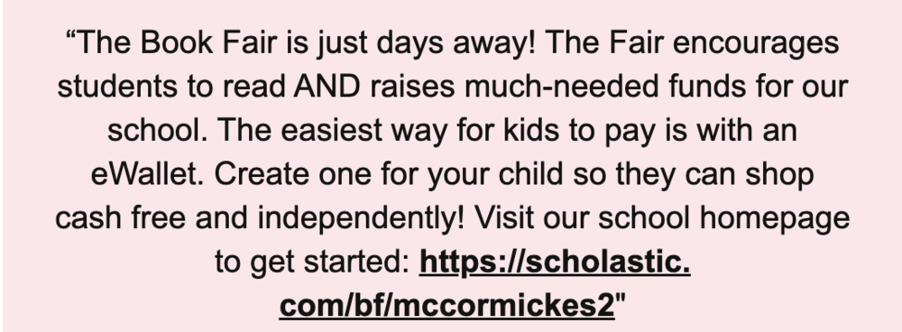 Book Fair NEXT WEEK