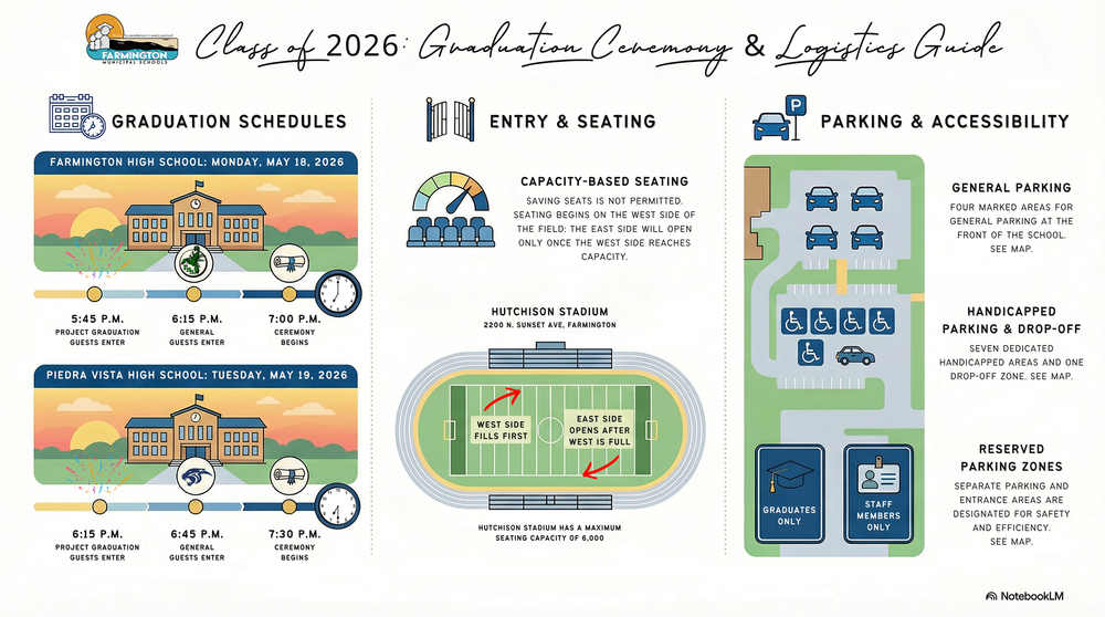 FHS and PV Families: Graduation Times, Entrances, Restrooms, and Parking Information