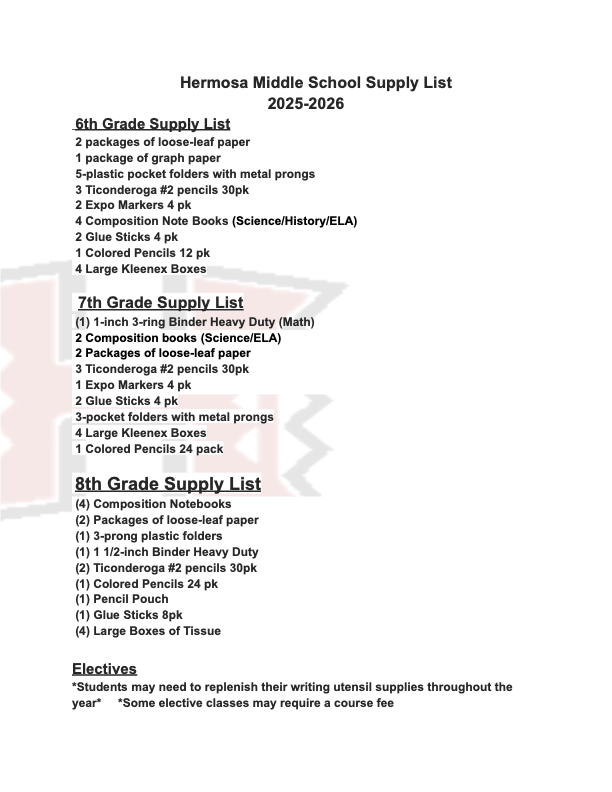 School Supply List