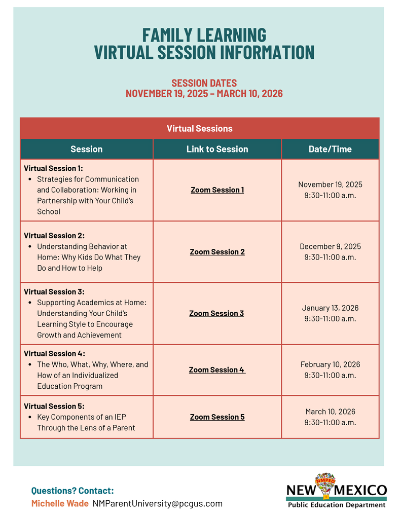 2025 Family Learning Virtual Sessions