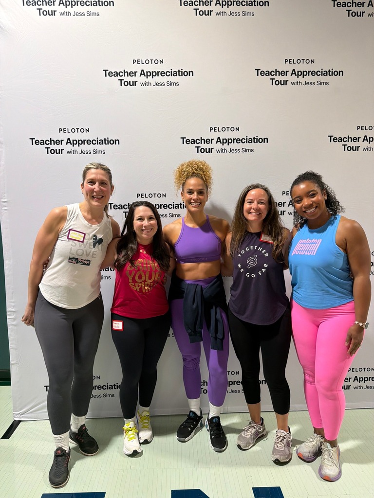 Hillside teachers and Principal Torrie Maas attending the Peloton Teacher Appreciation Tour with Jess Sims.